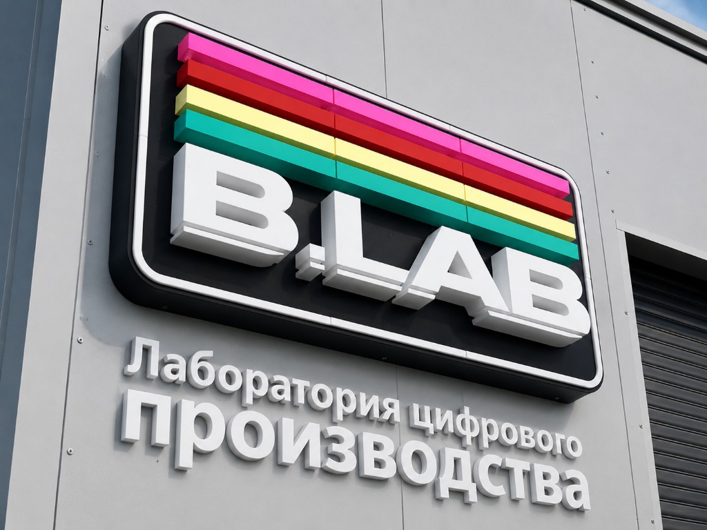 Вывеска B.LAB на фасаде здания